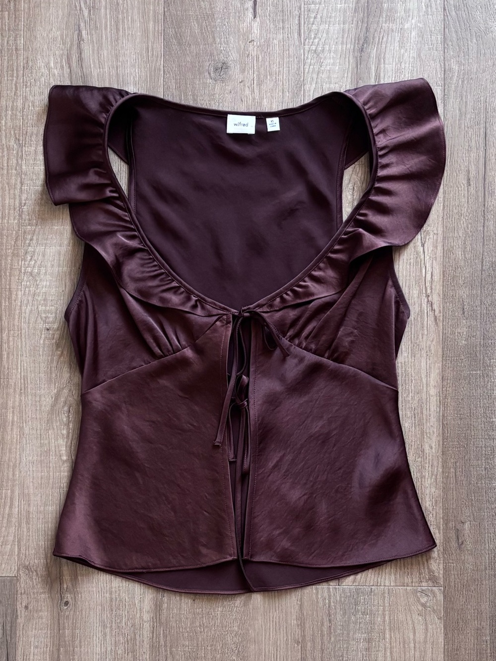 Wilfred Tonka Satin Tie-Front Blouse in Brown